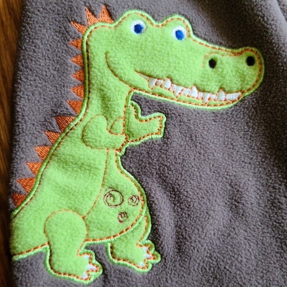 10 for $16 -Mini Boots Brown Fleece Dinosaur Footed Zip Sleeper with Snap Button - Picture 2 of 3